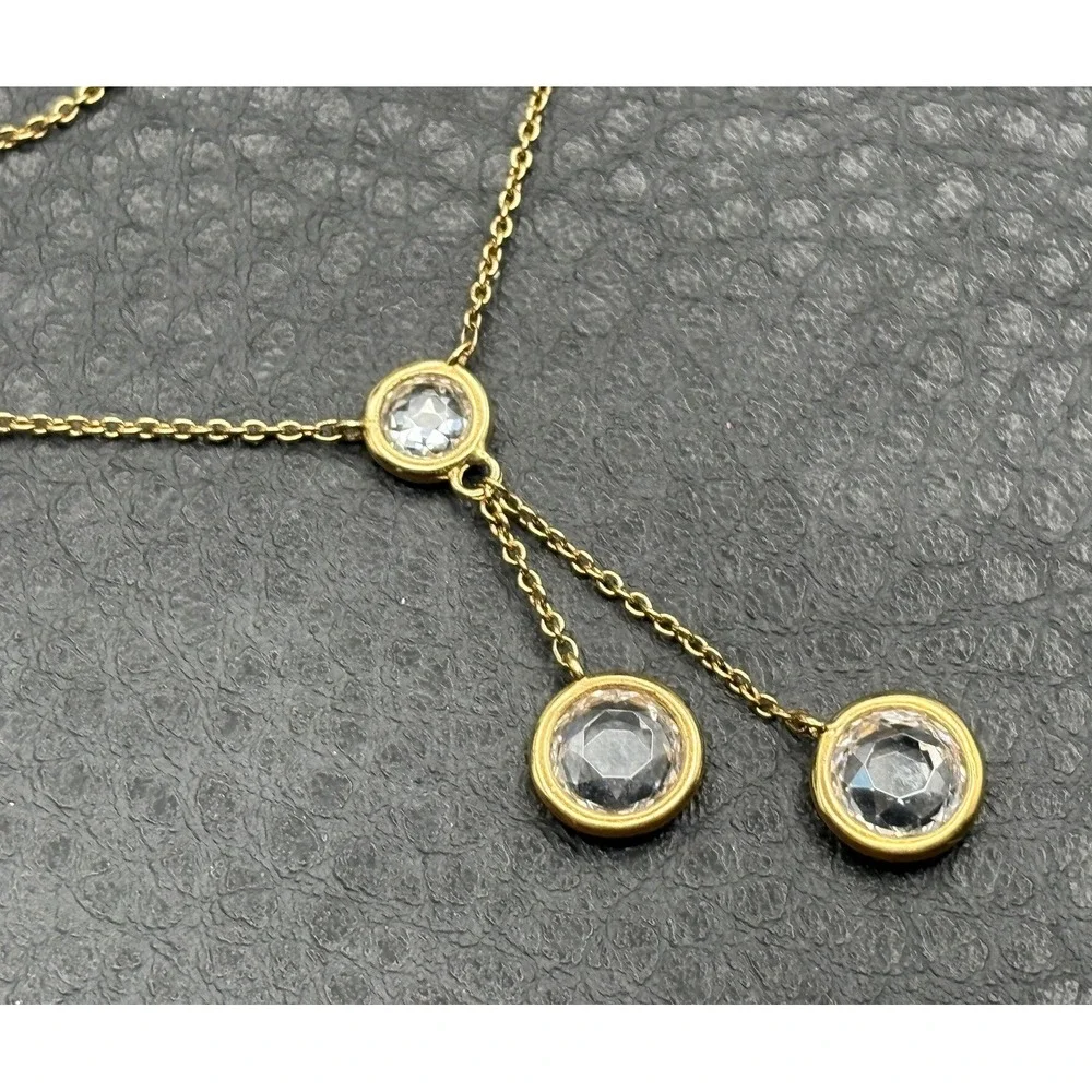 Nadri 18K Gold Plated Crystal Station Y-Drop Necklace Chain Bezel Set Stones